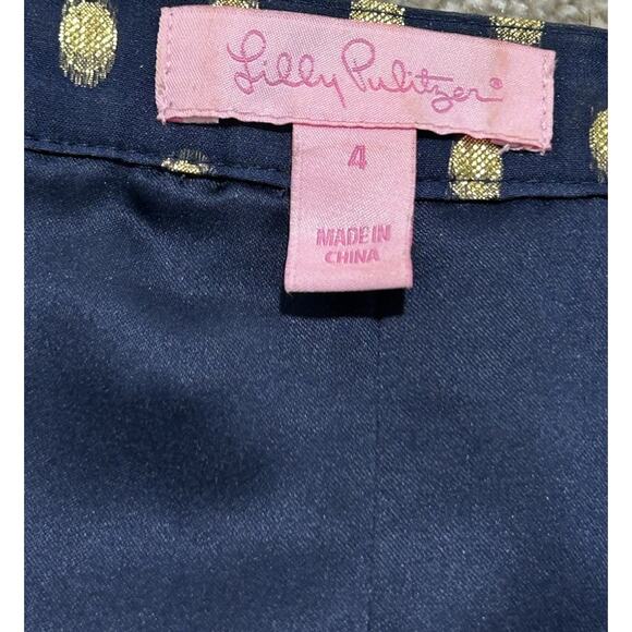 Lilly Pulitzer Women’s 4 Navy Crinkle Clip Silk Jacquard Dress Navy Gold  - Picture 5 of 11